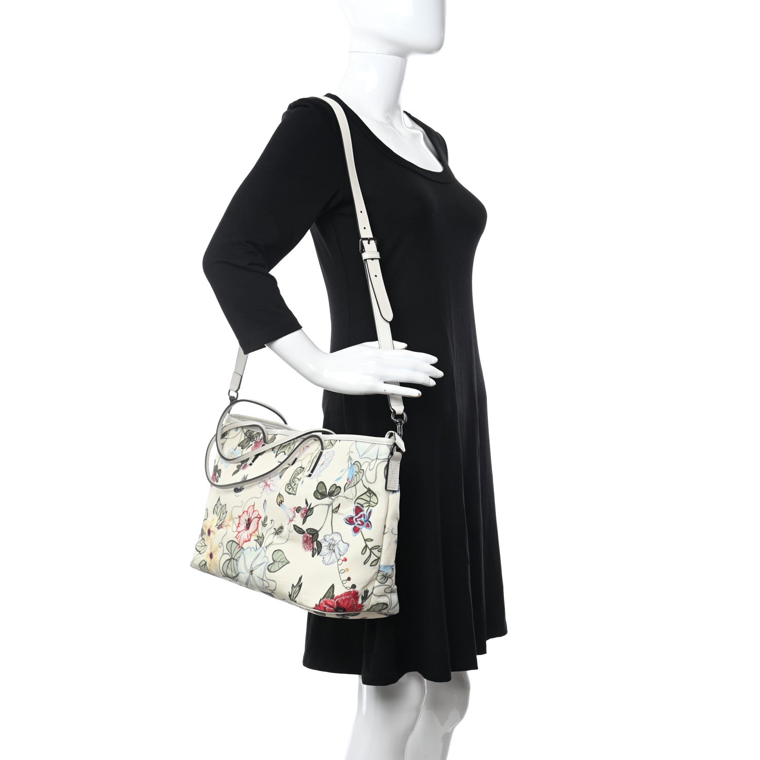 Gucci Canvas Flora Knight Medium Zippered Tote White 2 of 10