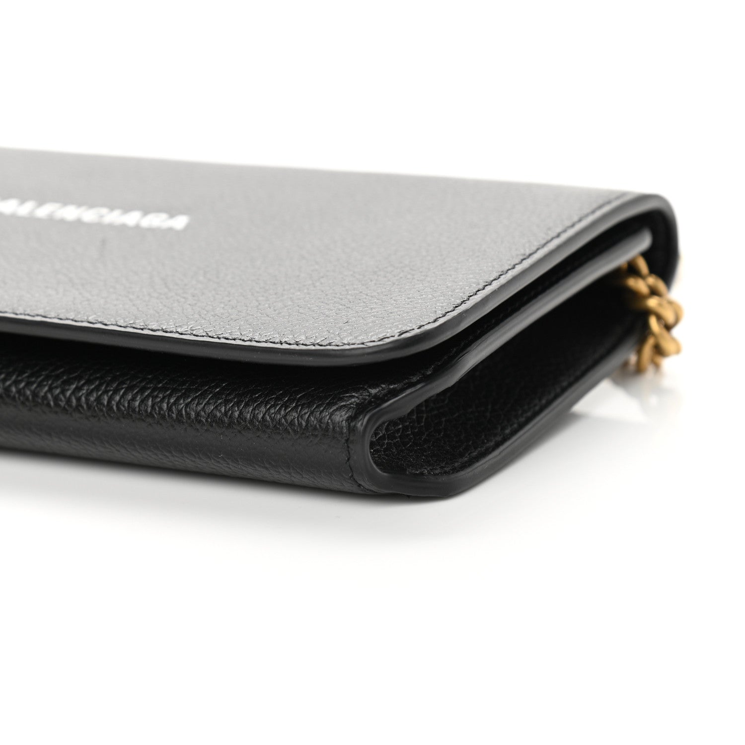 Balenciaga Grained Calfskin Logo Everyday Phone Holder Wallet On Chain Black White 10 of 10