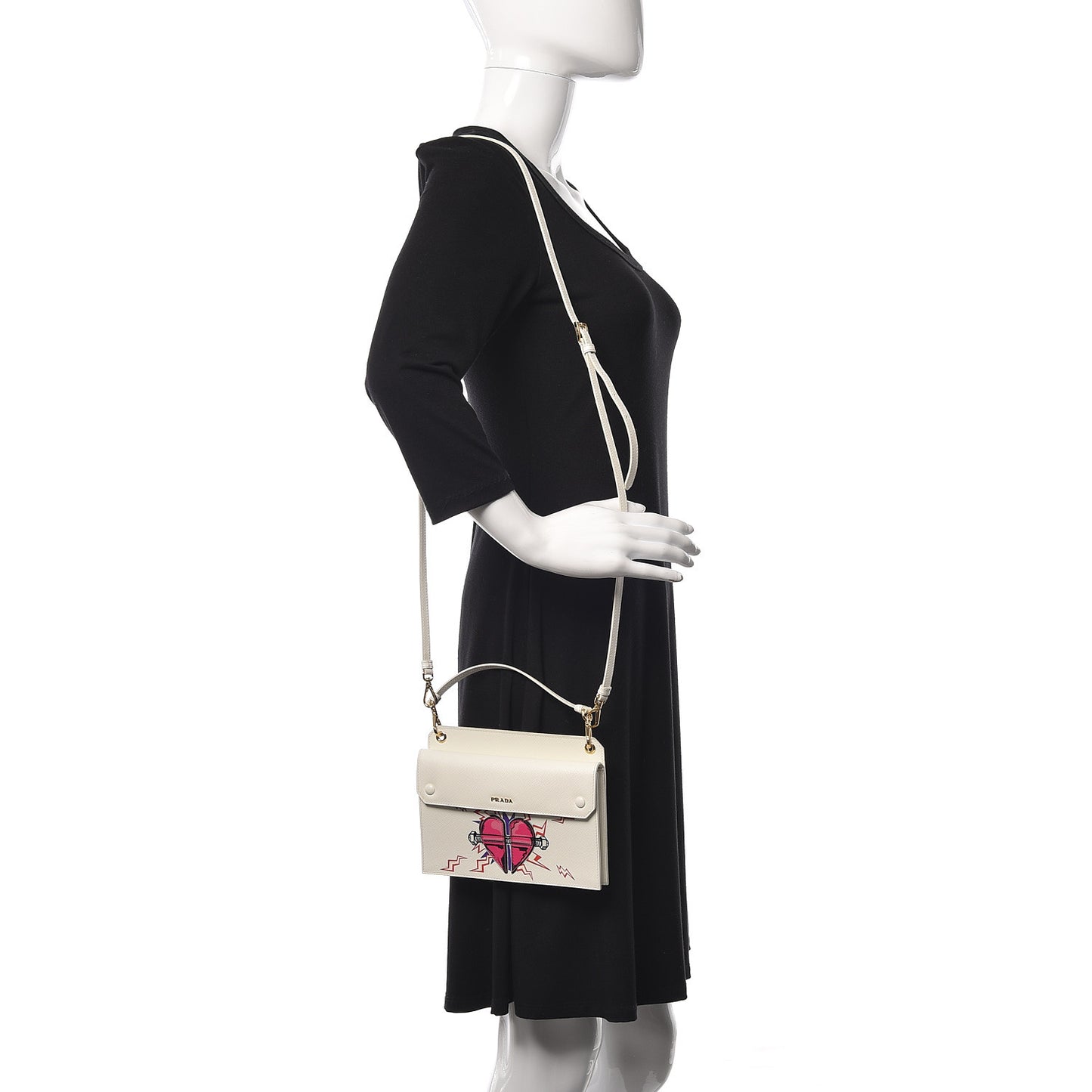 X UNIVERSAL STUDIOS Saffiano Frankenstein Heart Top Handle Flap Bag White Fuxia