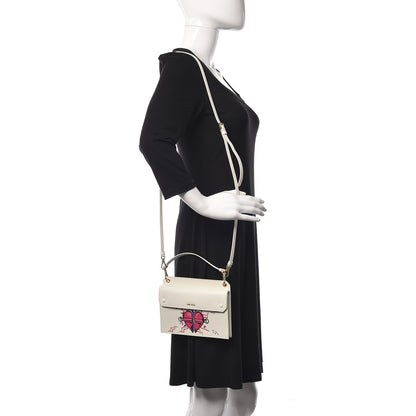 Prada X UNIVERSAL STUDIOS Saffiano Frankenstein Heart Top Handle Flap Bag White Fuxia 3 of 13