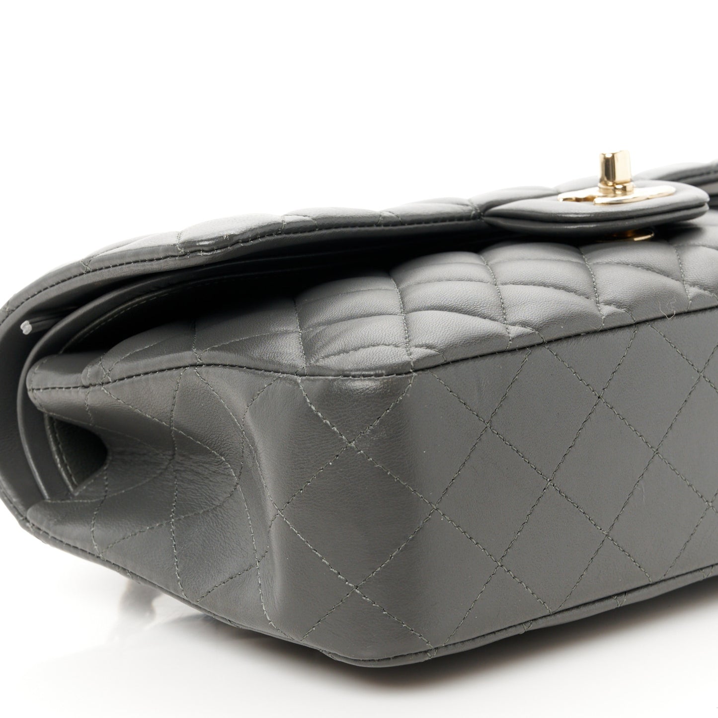 Lambskin Quilted Medium Double Flap Dark Grey
