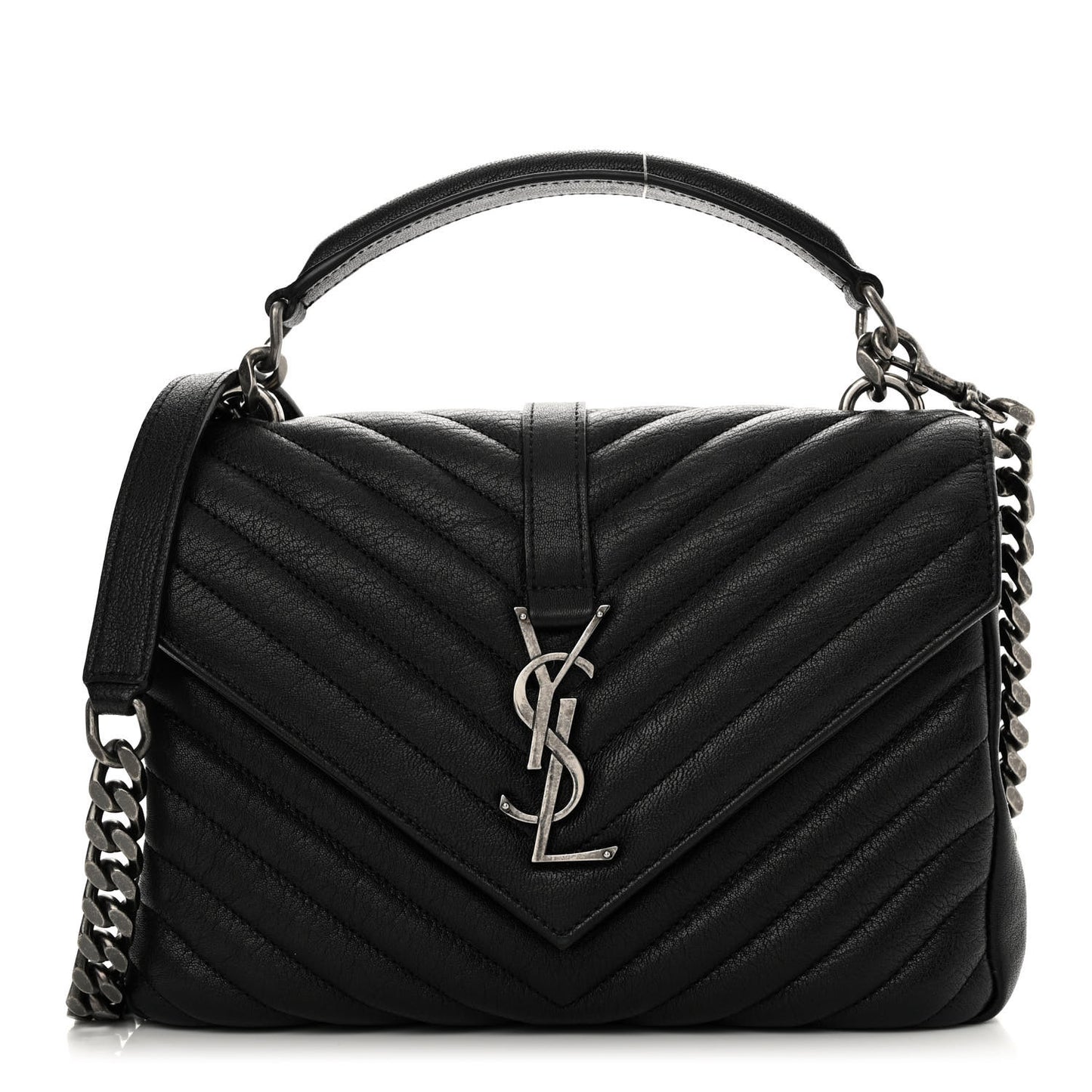 Sheepskin Matelasse Chevron Monogram Medium College Bag Black