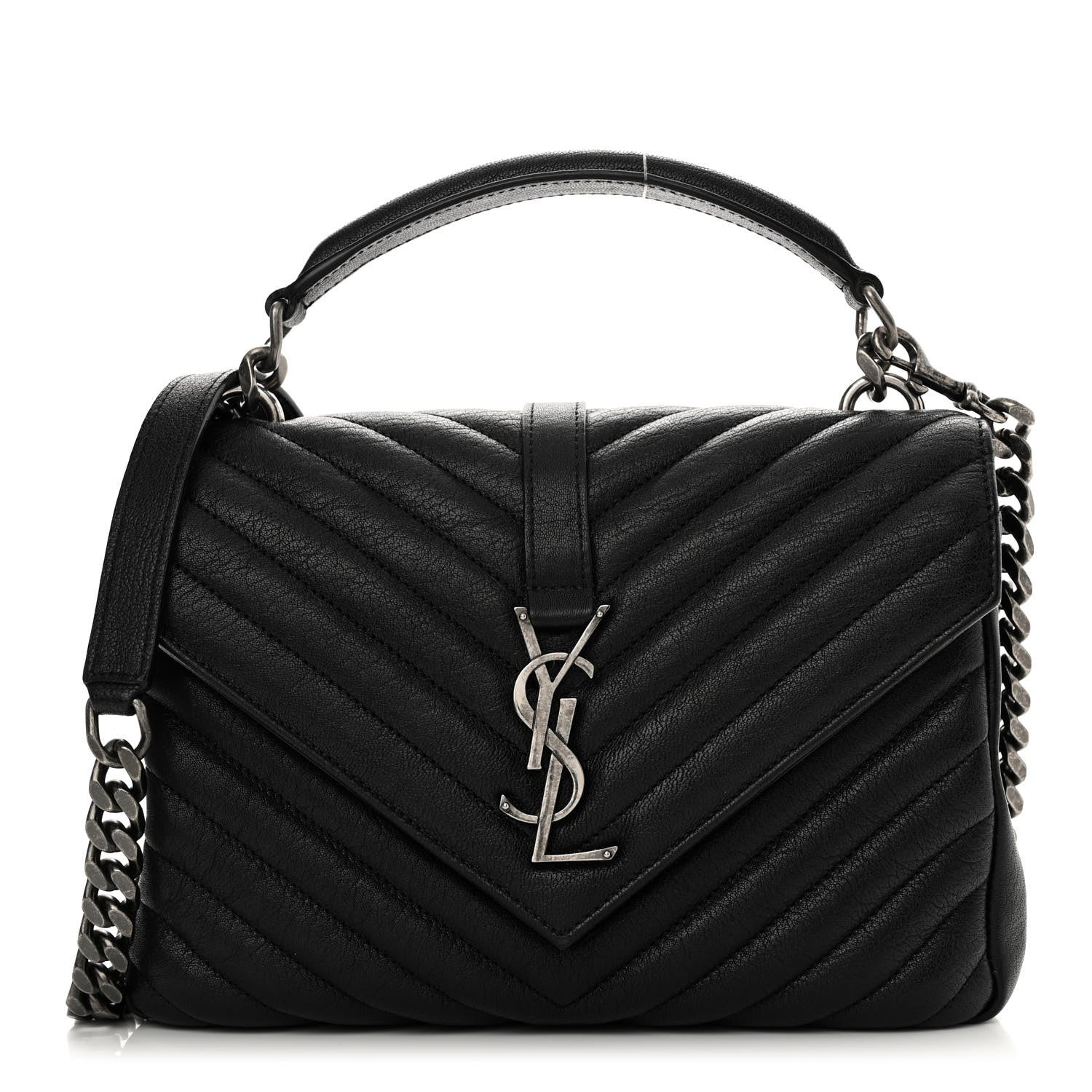 Saint Laurent Sheepskin Matelasse Chevron Monogram Medium College Bag Black 1 of 12