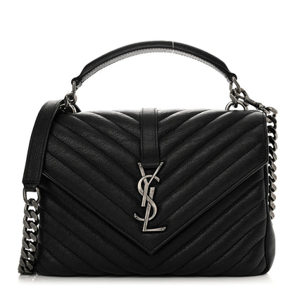 Saint Laurent Sheepskin Matelasse Chevron Monogram Medium College Bag Black 1 of 12