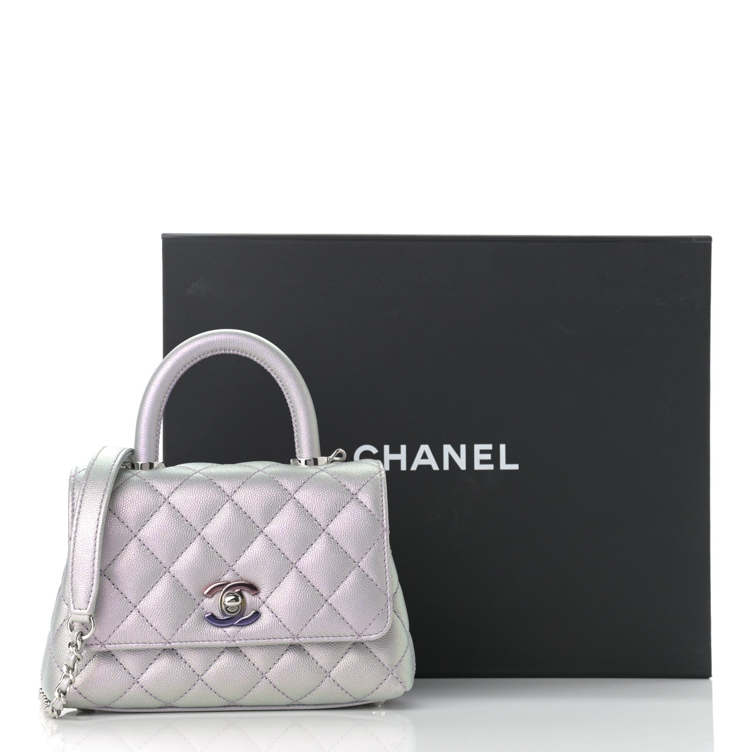 Chanel Iridescent Caviar Quilted Extra Mini Coco Handle Flap Purple 11 of 11