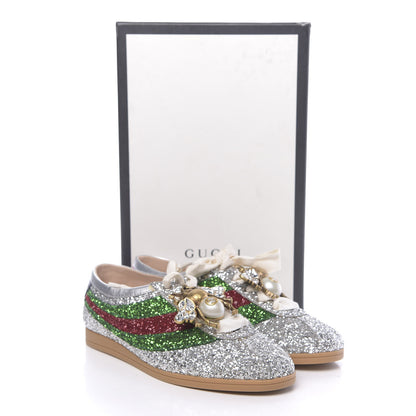 Gucci Glitter Fabric Web Falacer Sneakers 37 Silver 11 of 11