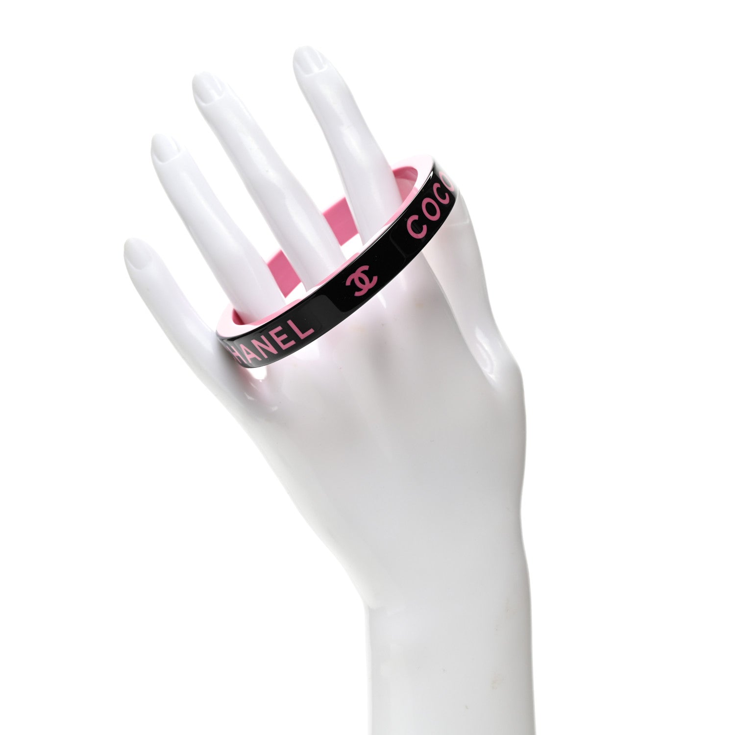 Chanel Resin Logo Bangle Bracelet Pink Black 2 of 5