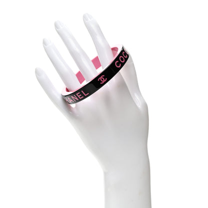 Chanel Resin Logo Bangle Bracelet Pink Black 2 of 5