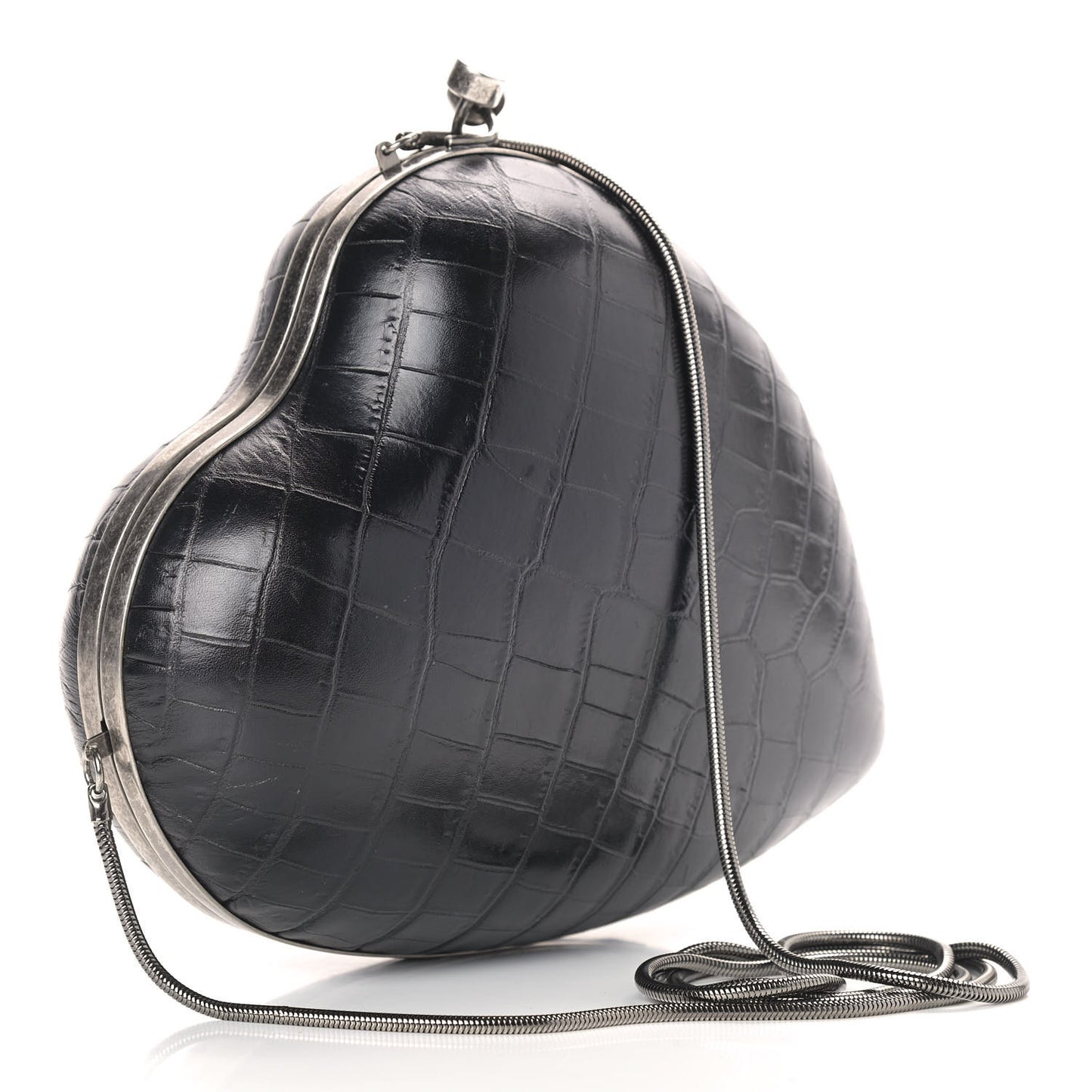 Calfskin Crocodile Embossed Monogram Love Box Bag Black