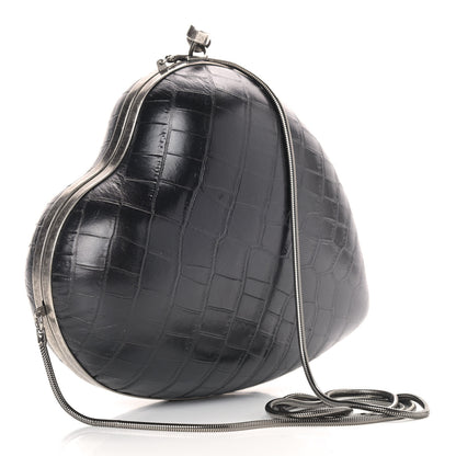 Saint Laurent Calfskin Crocodile Embossed Monogram Love Box Bag Black 3 of 8