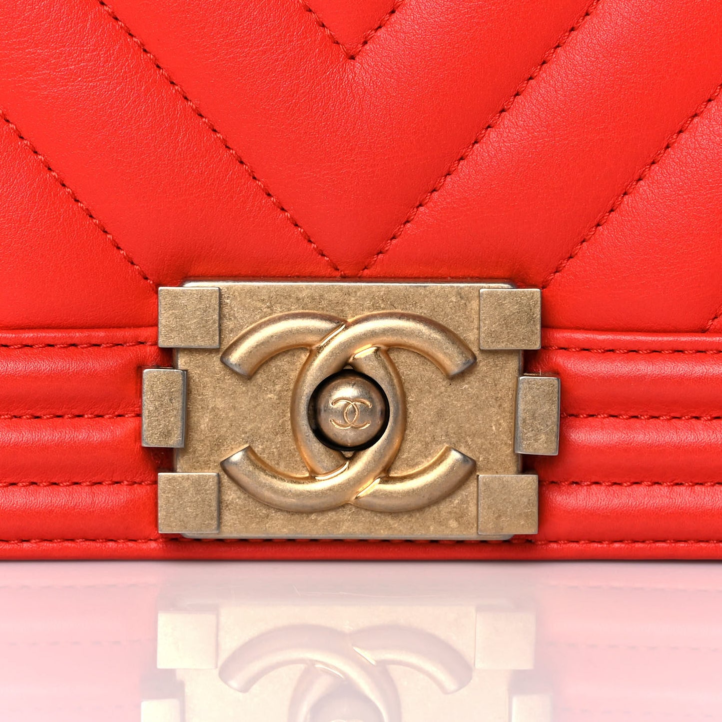 Calfskin Chevron Quilted Medium Boy Flap Red