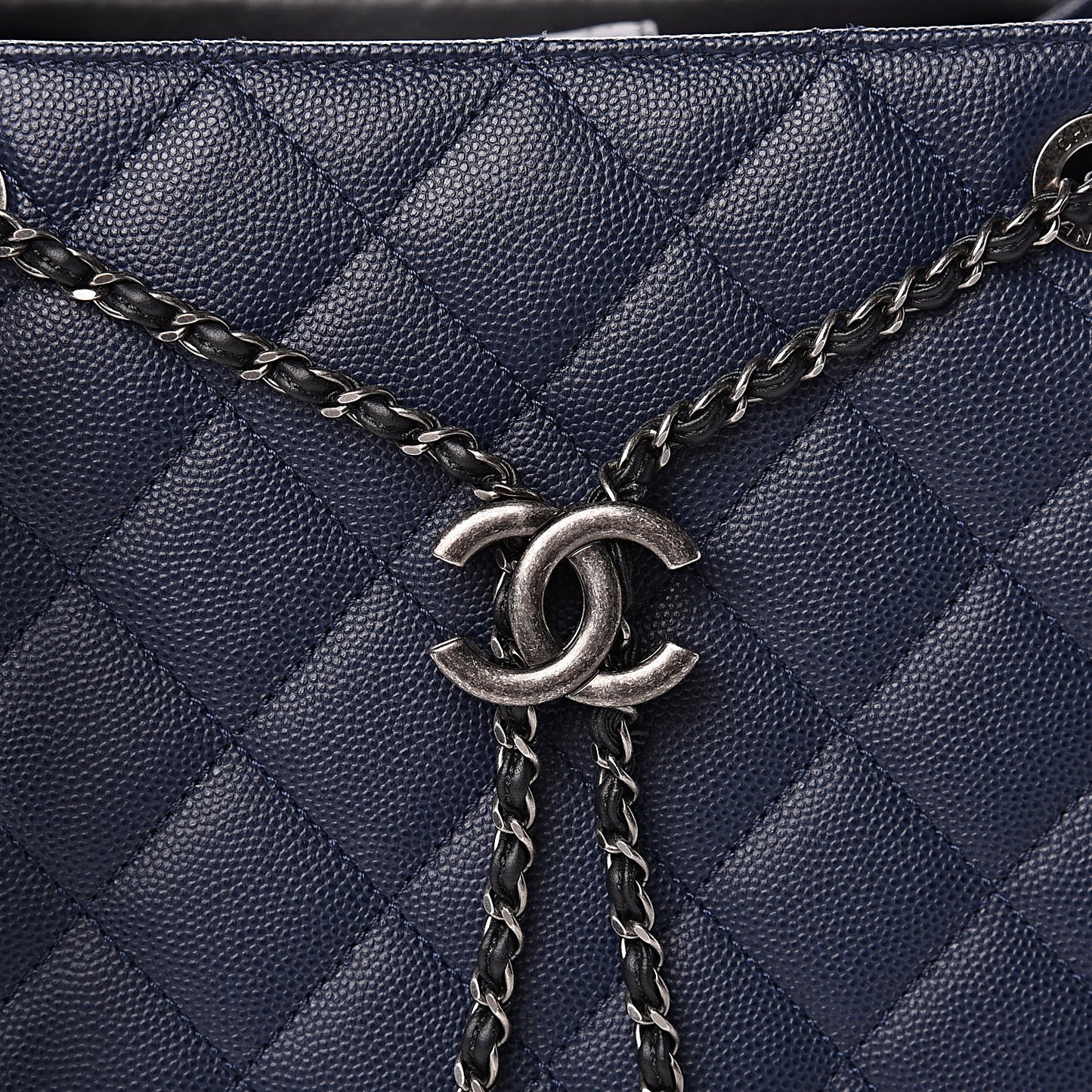 Caviar Quilted Medium CC Bucket Bag Dark Blue
