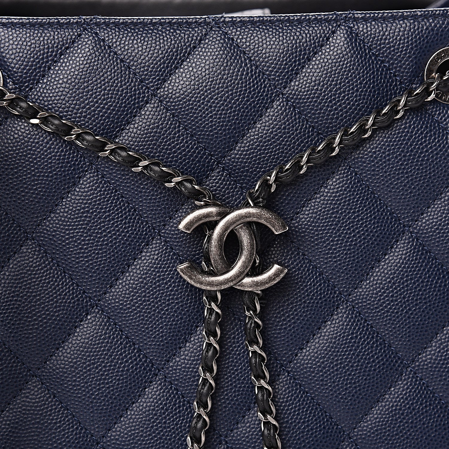 Chanel Caviar Quilted Medium CC Bucket Bag Dark Blue 8 of 10