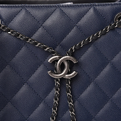 Chanel Caviar Quilted Medium CC Bucket Bag Dark Blue 8 of 10