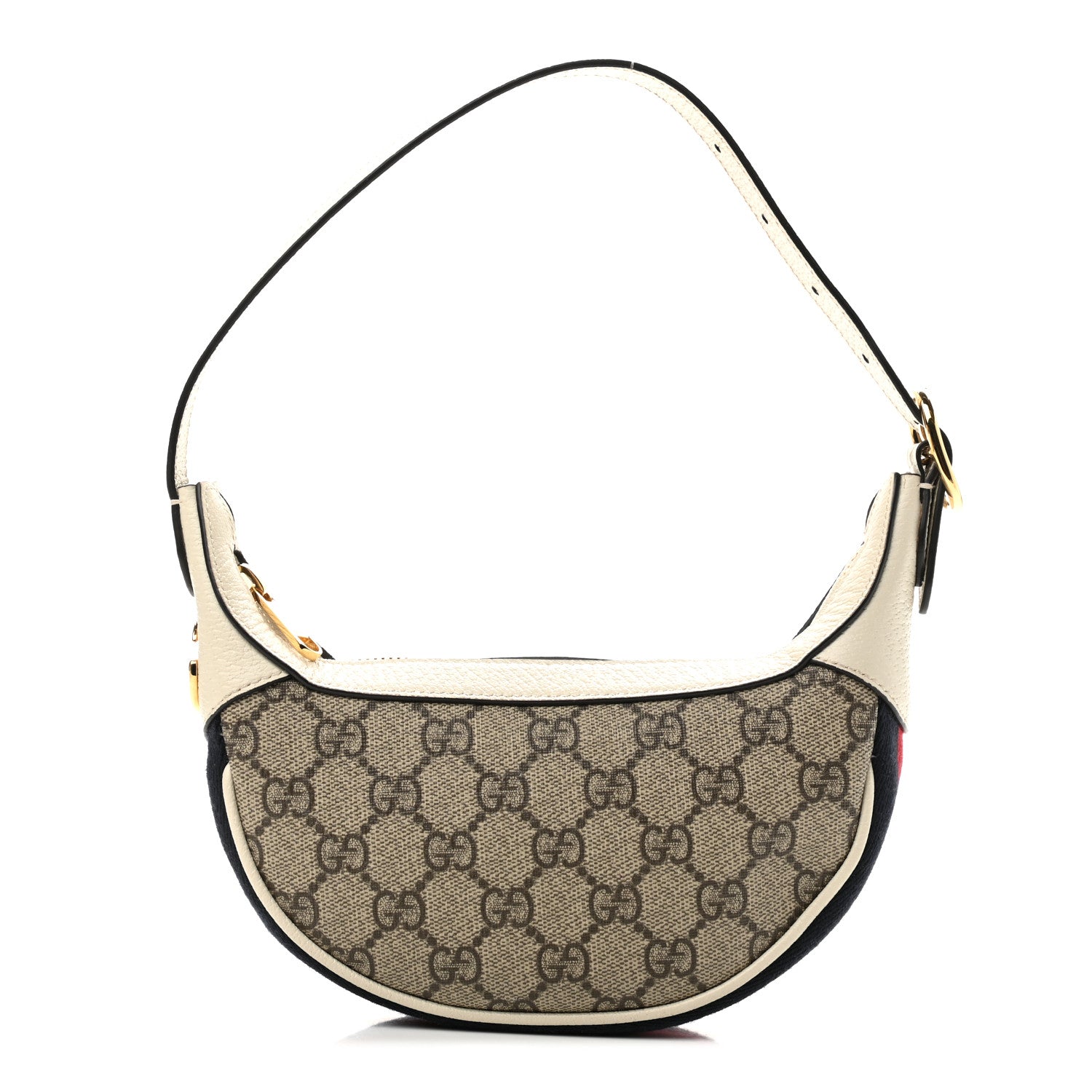 Gucci GG Supreme Monogram Textured Dollar Calfskin Web Mini Ophidia Half Moon Hobo Beige Ebony Mystic White 1 of 10
