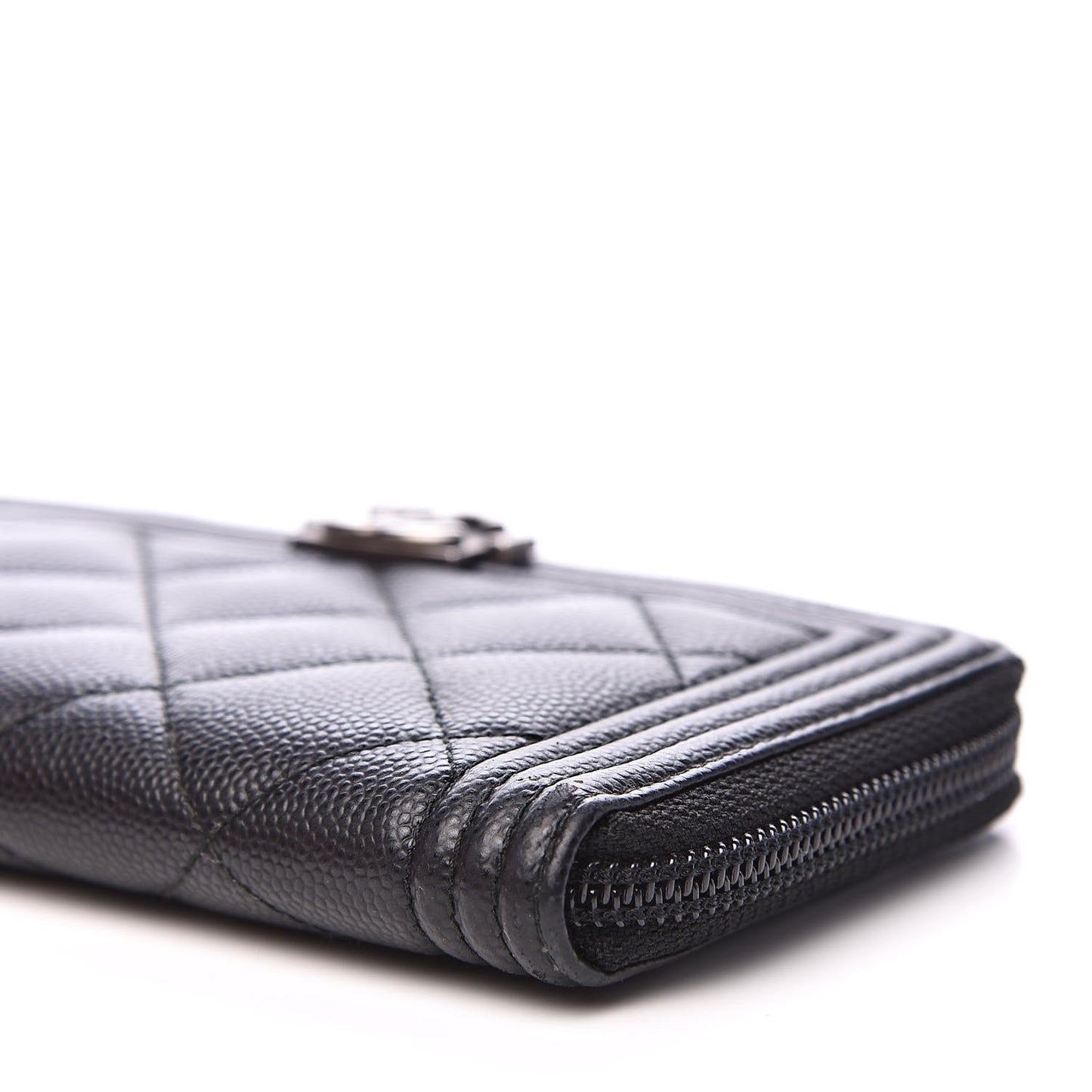 Caviar Quilted Small Boy Zip Around Wallet Black