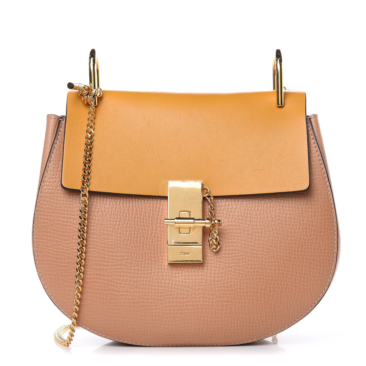 Grained Calfskin Lambskin Bi-Color Drew Shoulder Bag Wet Sand Sunflower