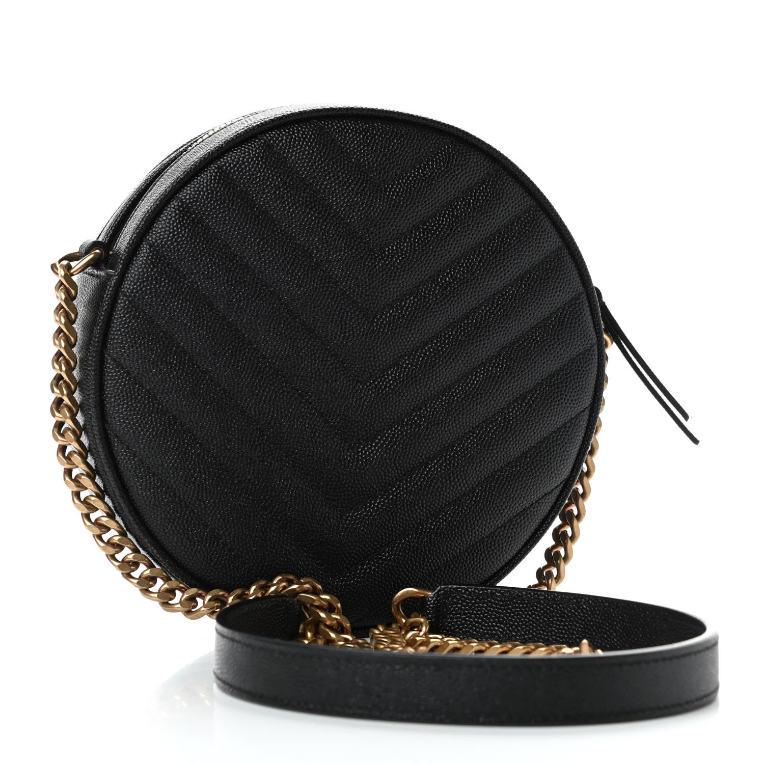 Saint Laurent Grain De Poudre Matelasse Chevron Quilted Round Vinyle Camera Bag Black 2 of 4