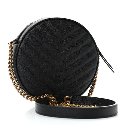 Saint Laurent Grain De Poudre Matelasse Chevron Quilted Round Vinyle Camera Bag Black 2 of 4