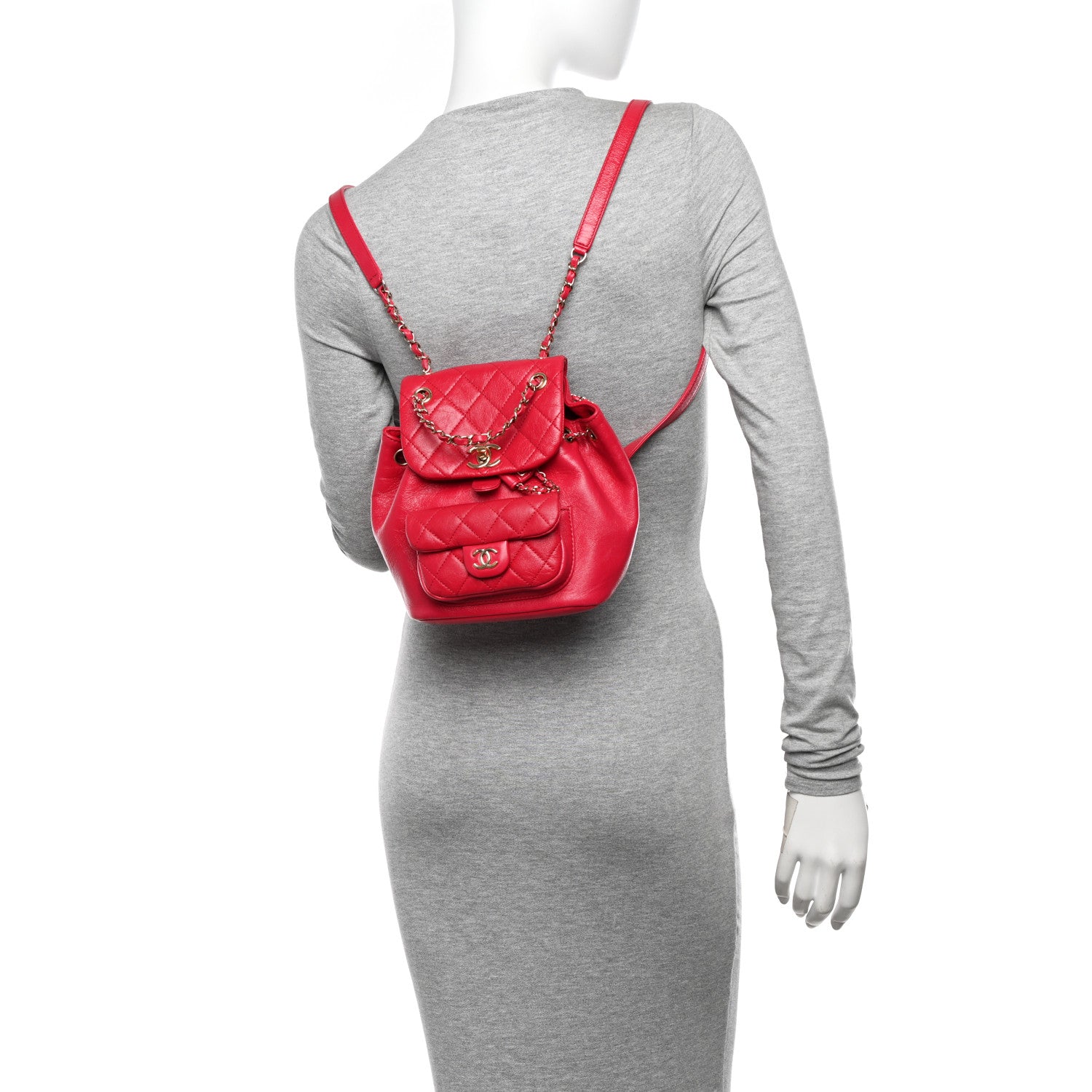 Chanel Glazed Aged Calfskin Quilted Small Duma Drawstring Backpack Red 2 of 10