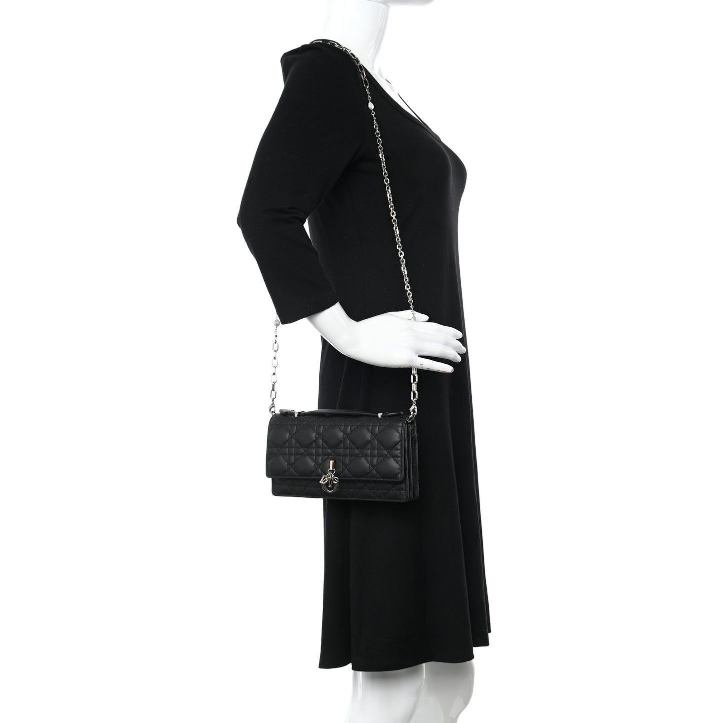 Lambskin Lady Dior Top Handle Clutch Black