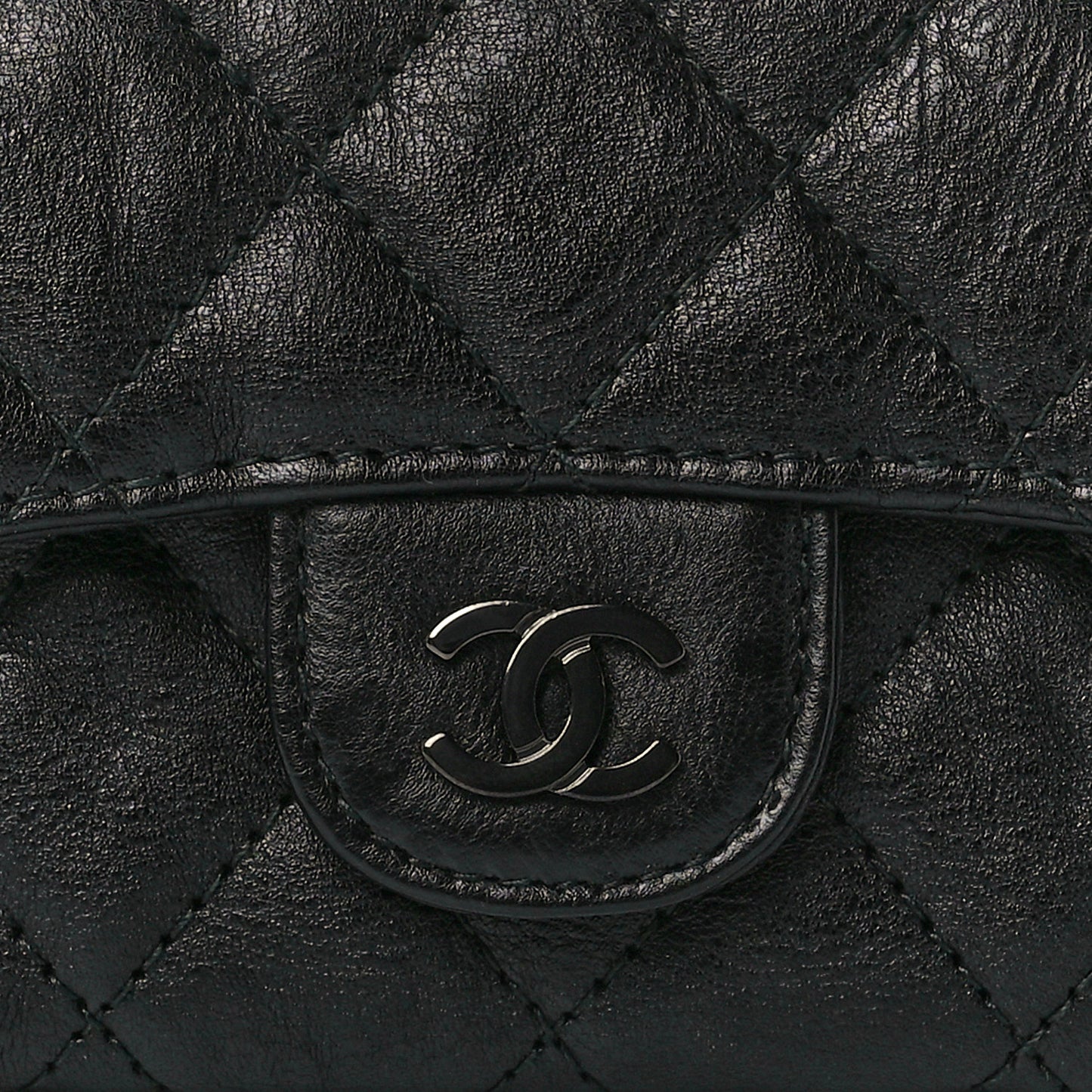 Crumpled Calfskin Quilted Flap Card Holder Wallet So Black