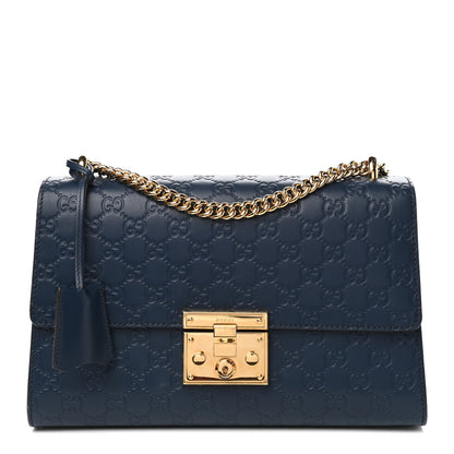 Gucci Guccissima Medium Padlock Shoulder Bag Blue Agata 1 of 10
