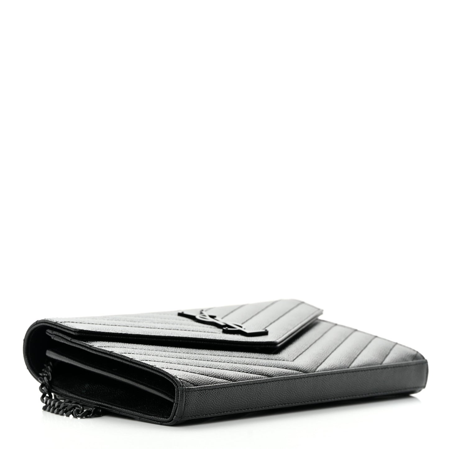 Grain De Poudre Matelasse Chevron Monogram Monochrome Chain Wallet Black