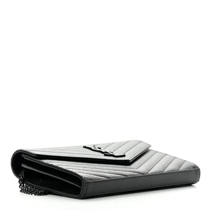 Saint Laurent Grain De Poudre Matelasse Chevron Monogram Monochrome Chain Wallet Black 4 of 13