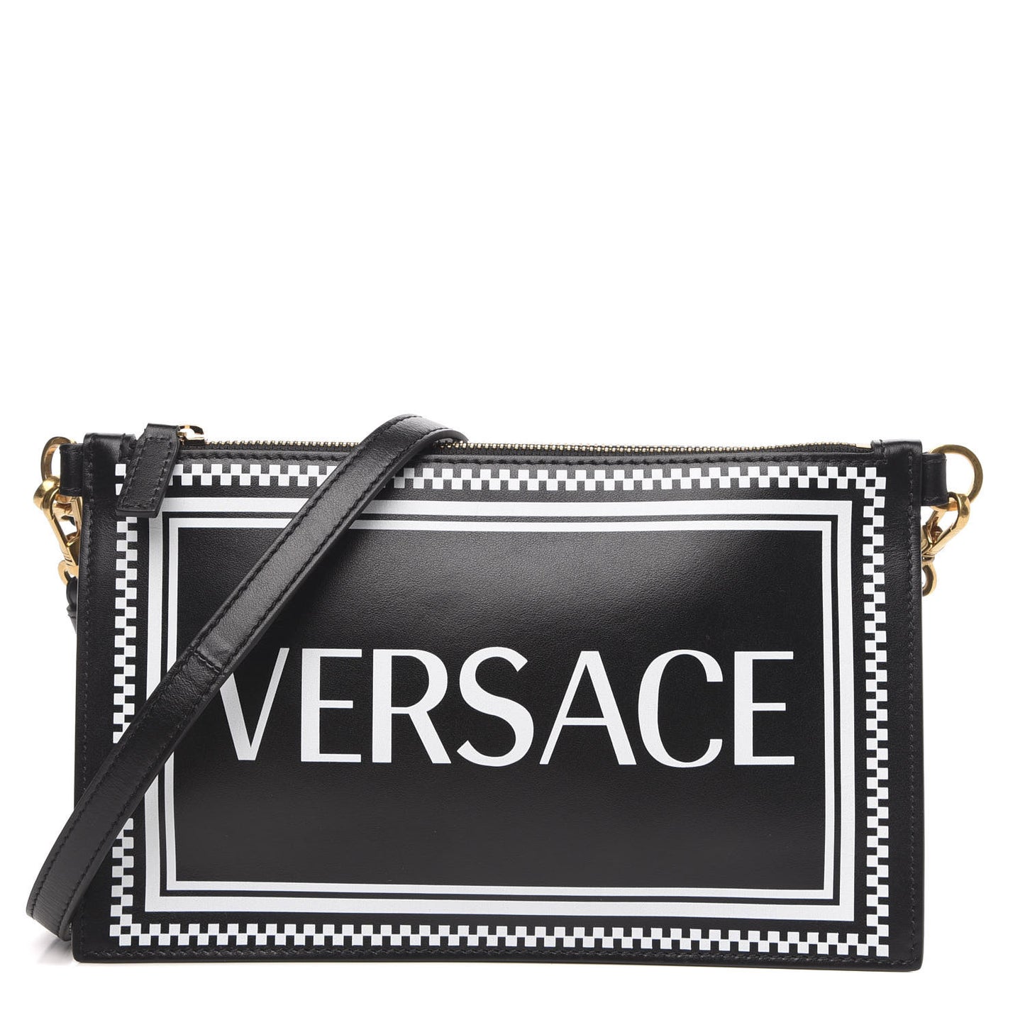 Calfskin 90's Vintage Logo Crossbody Clutch Black White