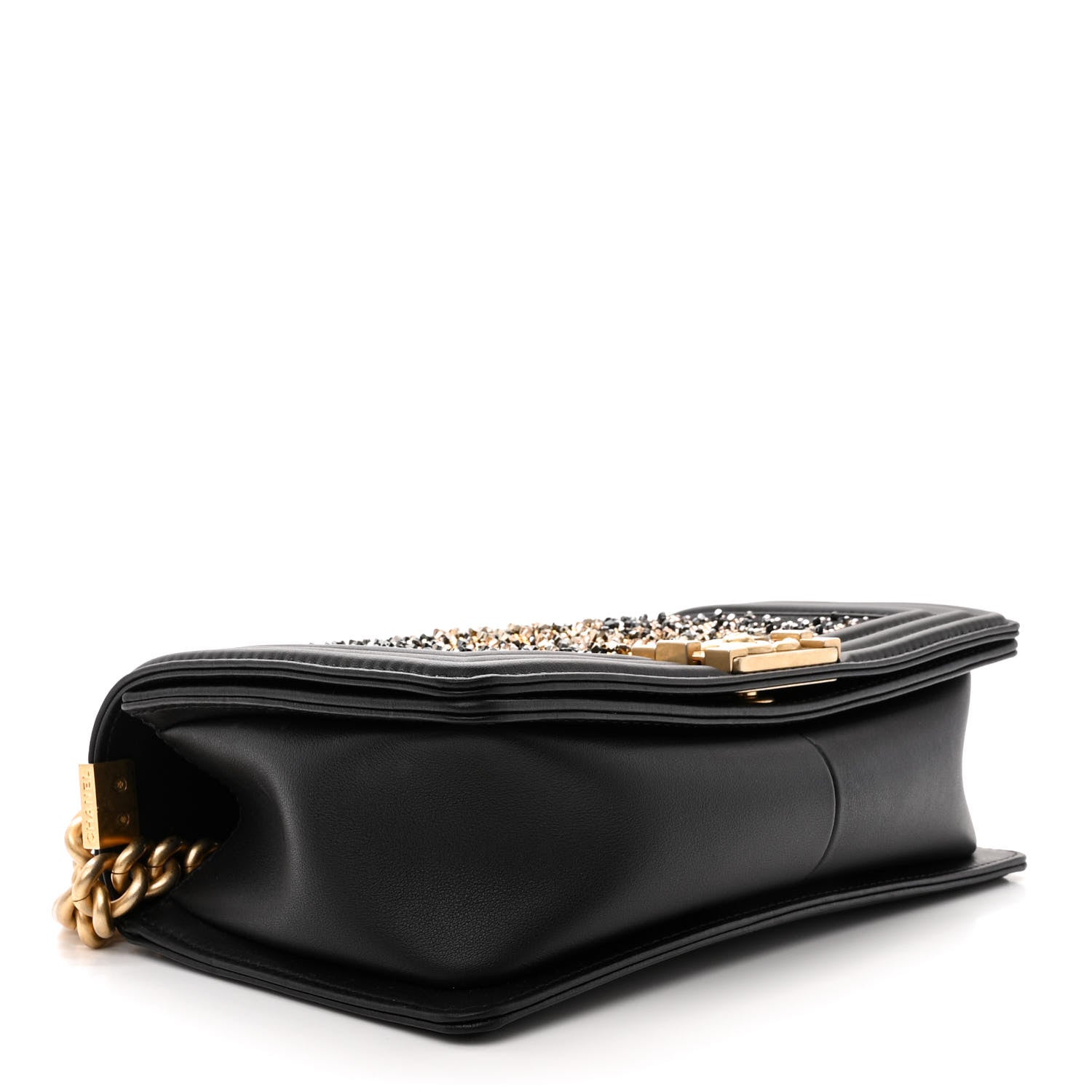 Chanel Calfskin Strass Studded Medium Boy Flap Black Gold 4 of 11