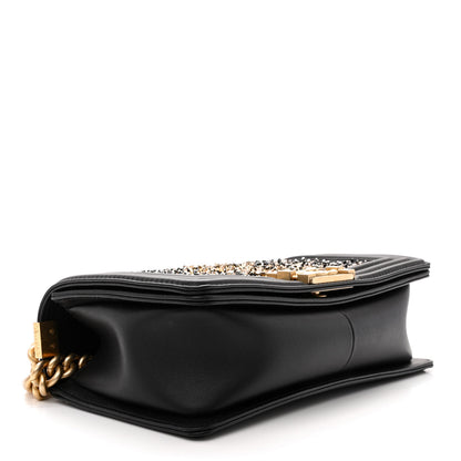 Chanel Calfskin Strass Studded Medium Boy Flap Black Gold 4 of 11