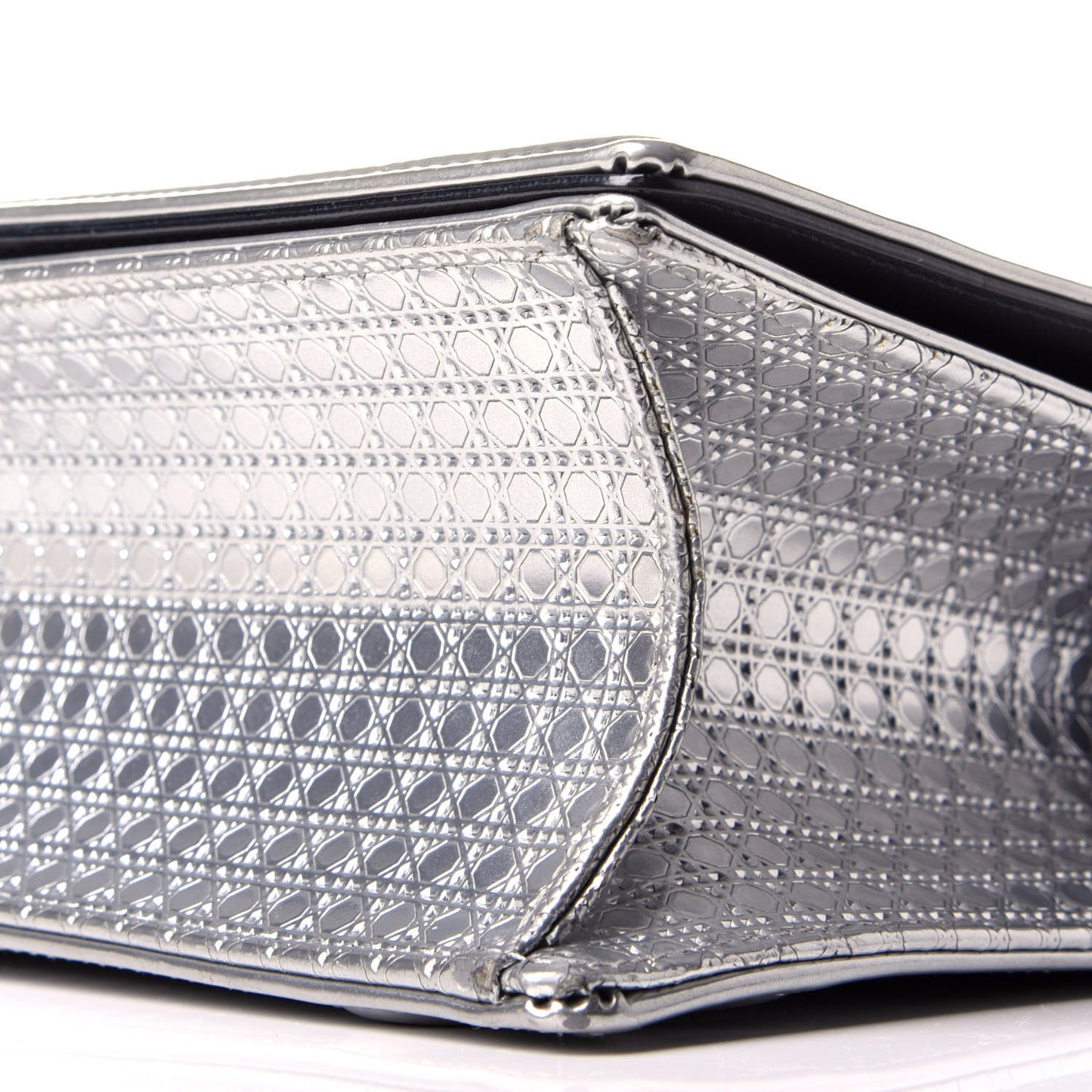 Metallic Patent Micro-Cannage Medium Diorama Flap Bag Silver