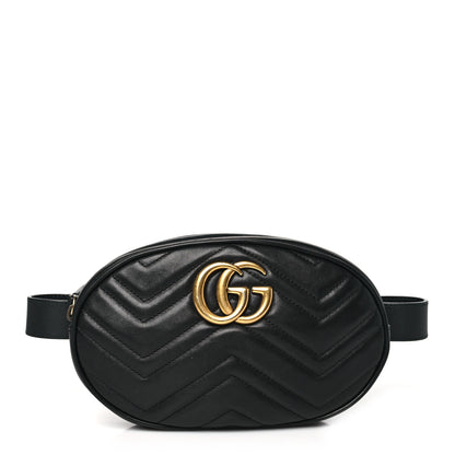 Gucci Calfskin Matelasse GG Marmont Belt Bag 95 38 Black 1 of 12