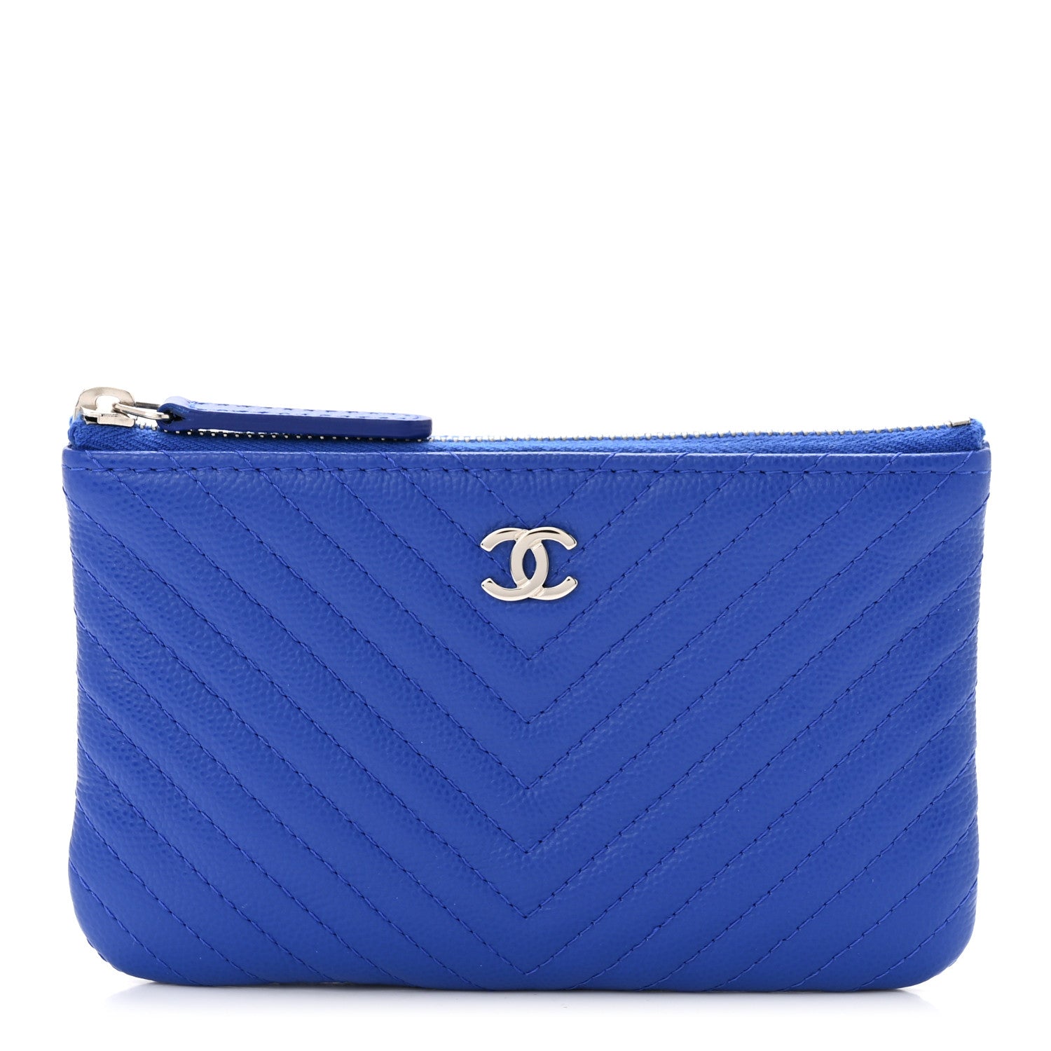 Chanel Caviar Chevron Quilted Small Cosmetic Case Blue 1 of 8