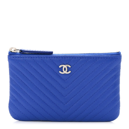 Chanel Caviar Chevron Quilted Small Cosmetic Case Blue 1 of 8