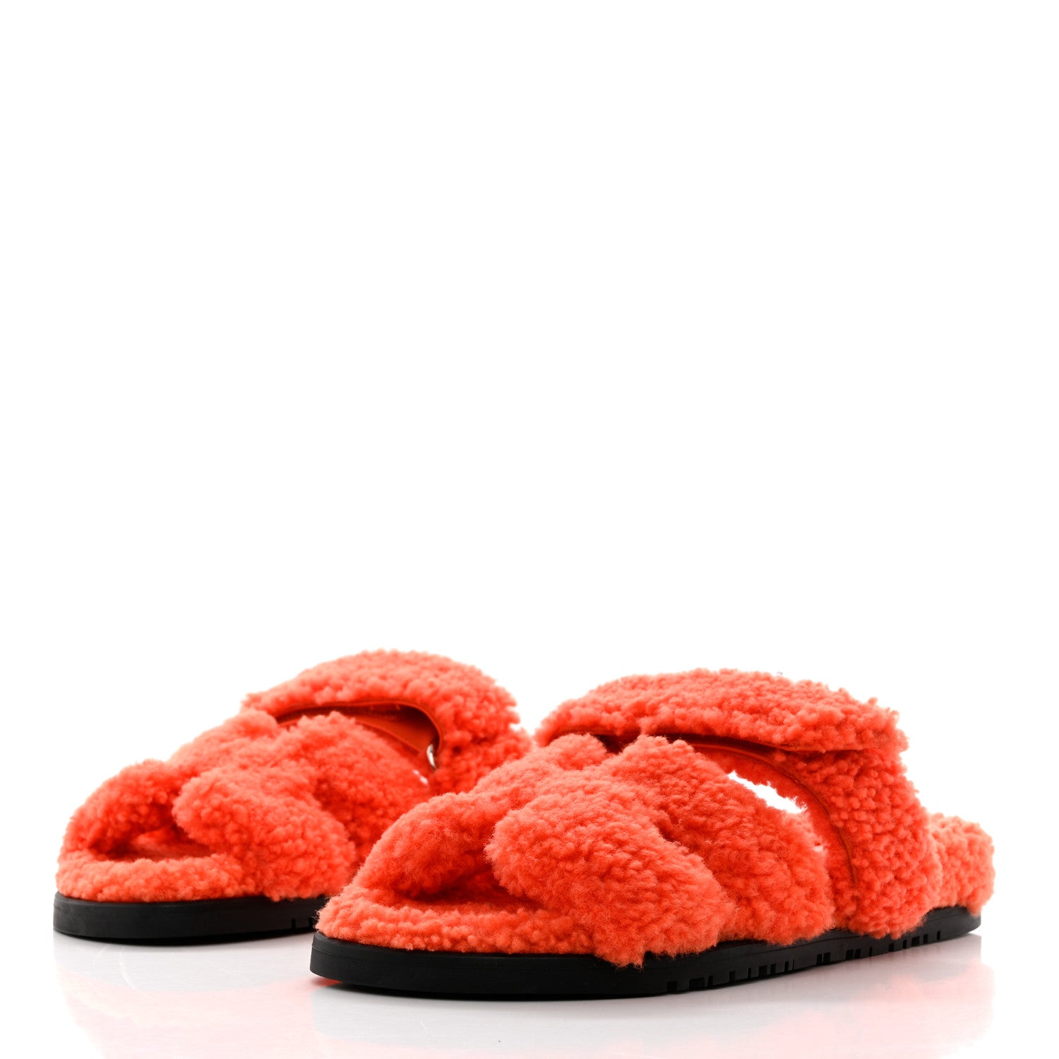 Hermes Woolskin Womens Chypre Sandals 37 Orange 3 of 10
