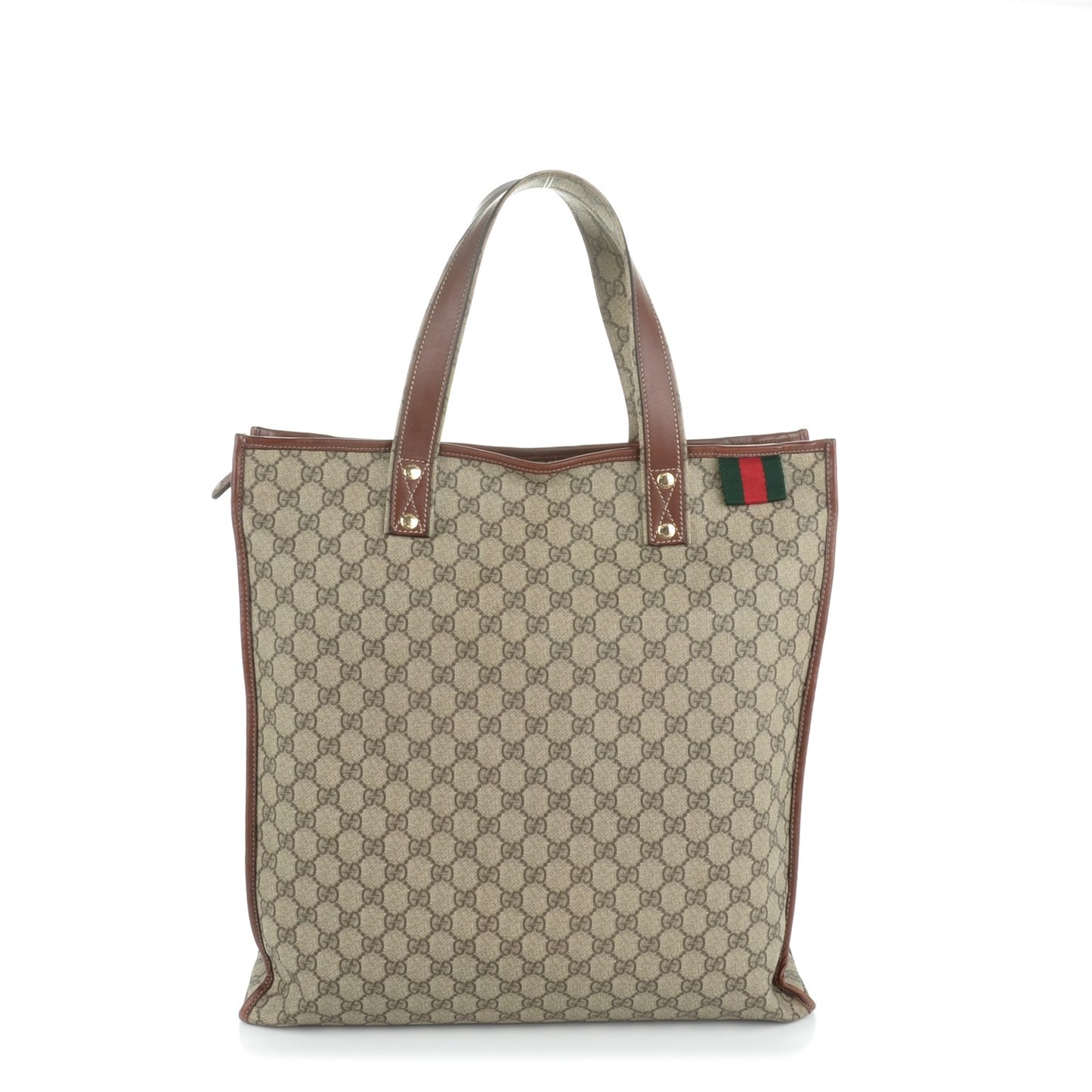 GG Plus Monogram Medium Signature Web Loop Vertical Tote Brown