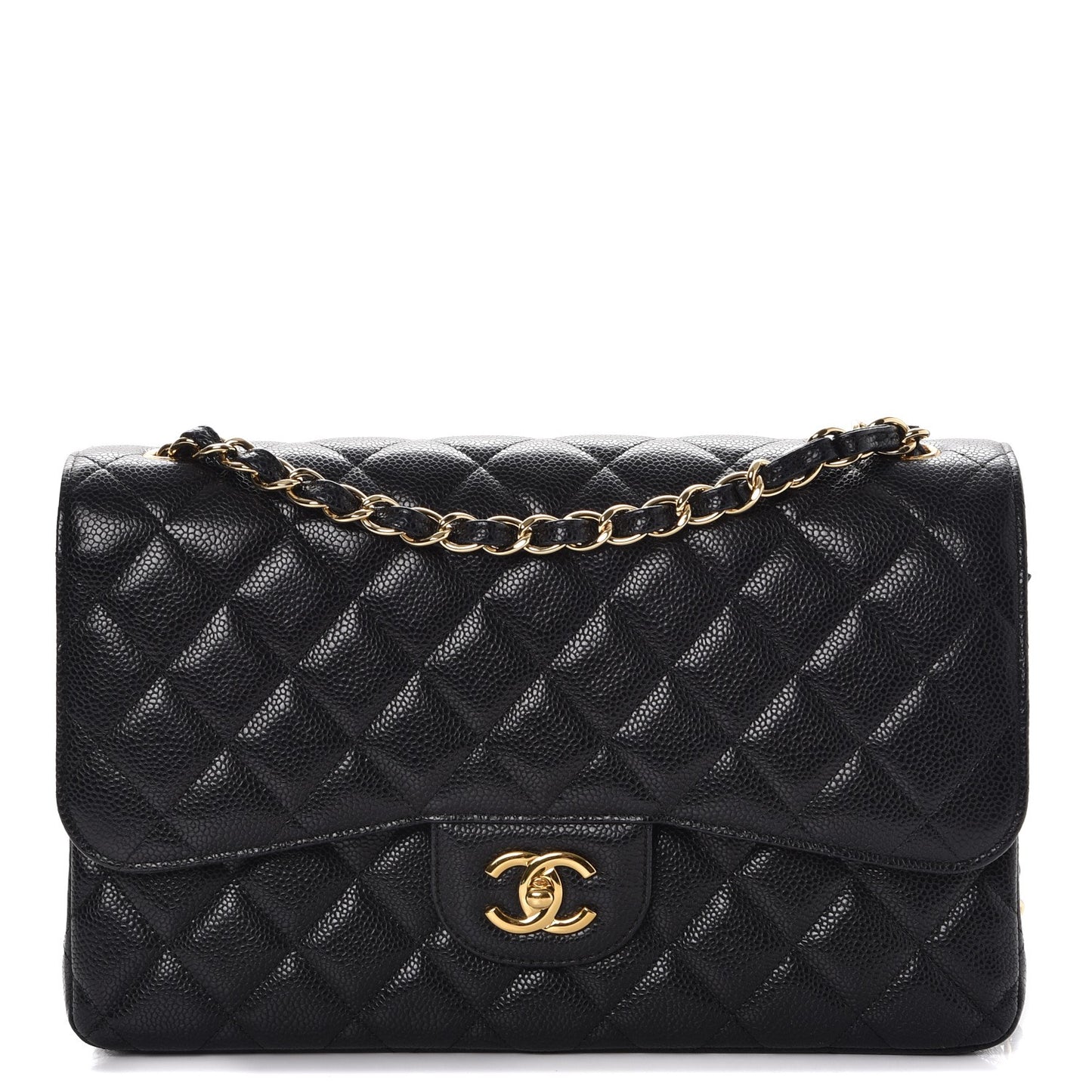 Caviar Quilted Jumbo Double Flap Black