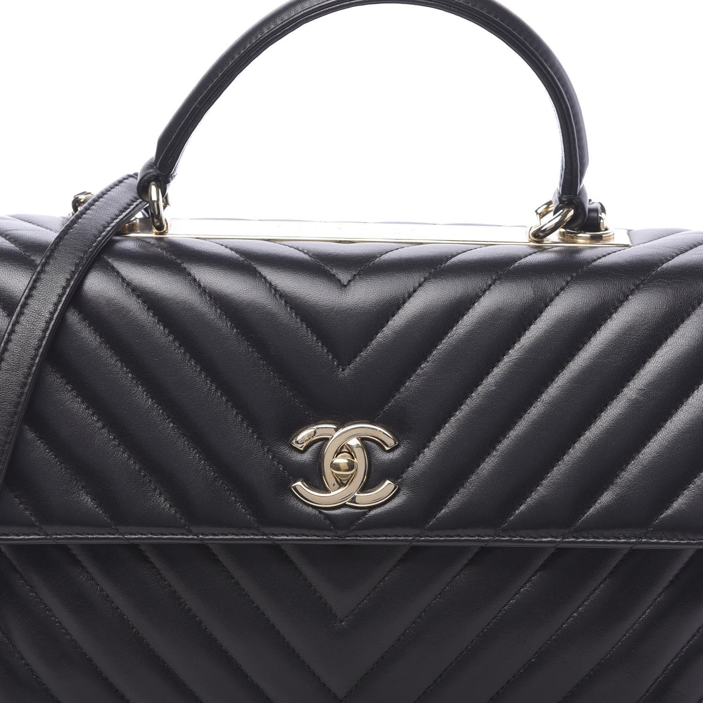 Lambskin Chevron Quilted Medium Trendy CC Dual Handle Flap Bag Black