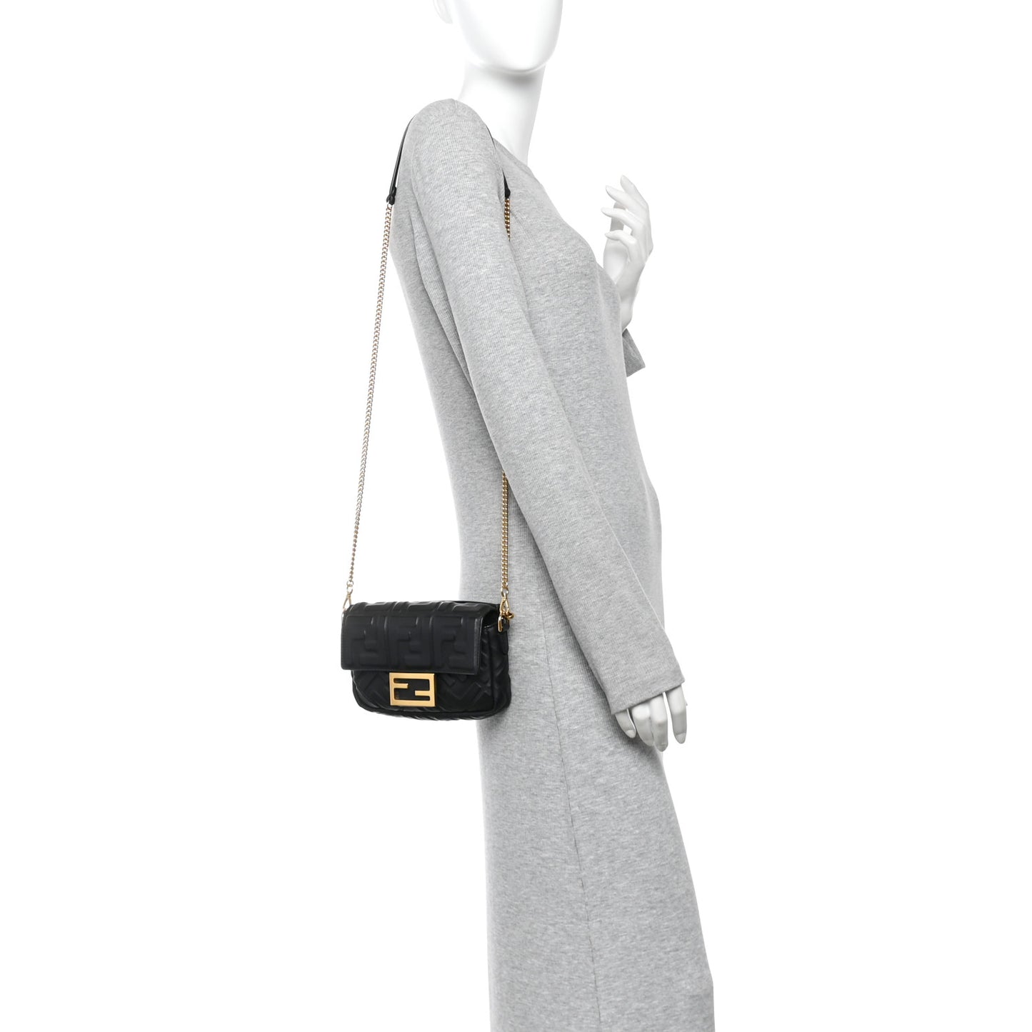 Nappa FF 1974 Embossed Mini Baguette Black