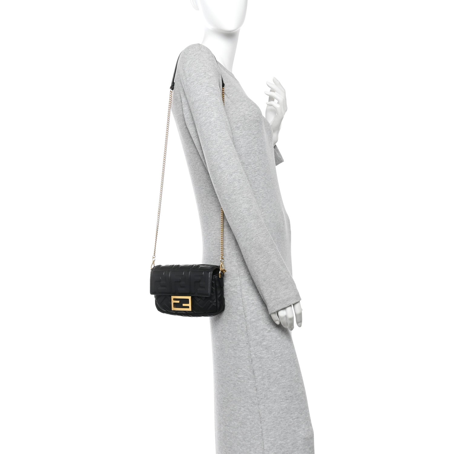 Fendi Nappa FF 1974 Embossed Mini Baguette Black 2 of 12