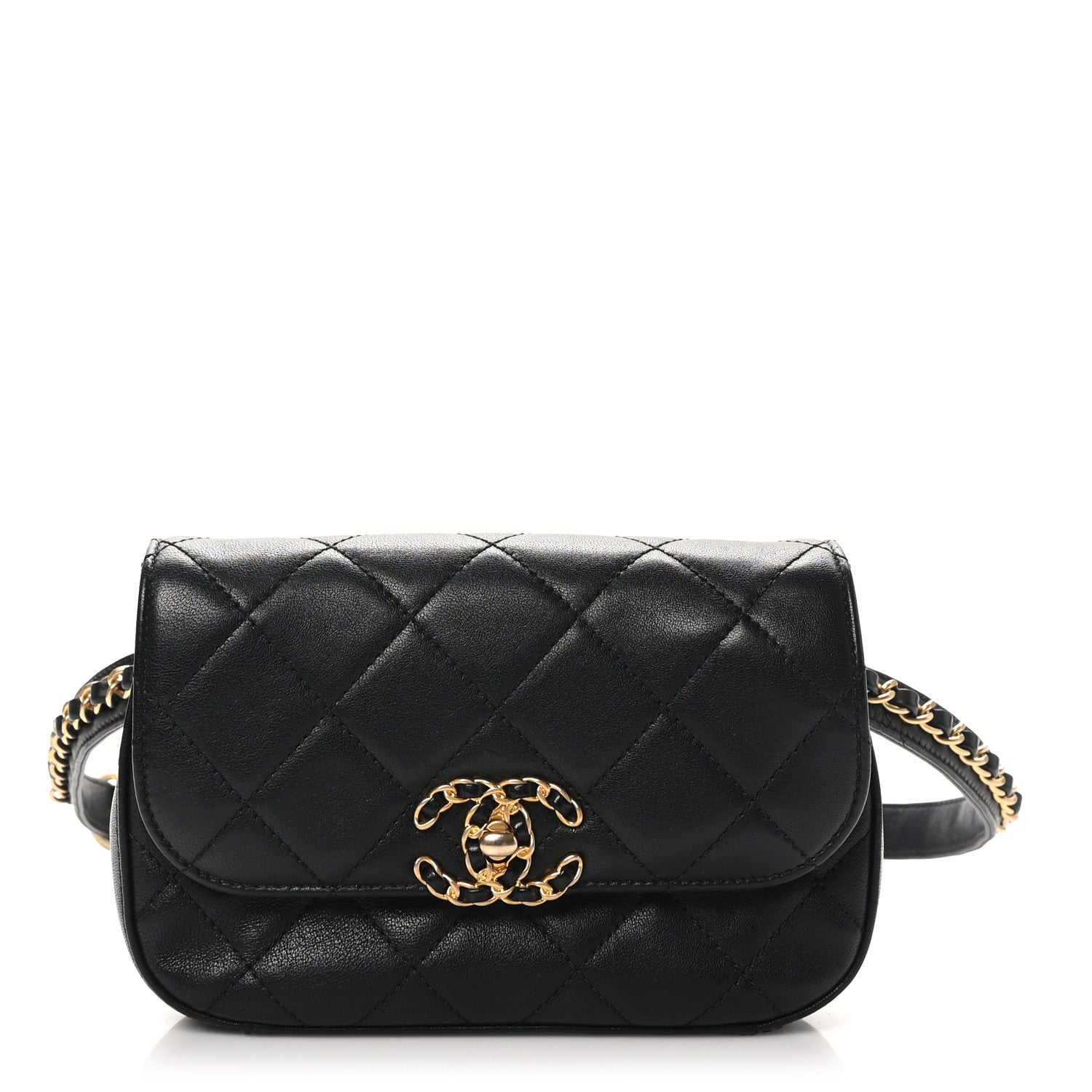 Chanel Lambskin Quilted Chain Infinity Waist Belt Bag Black 1 of 10
