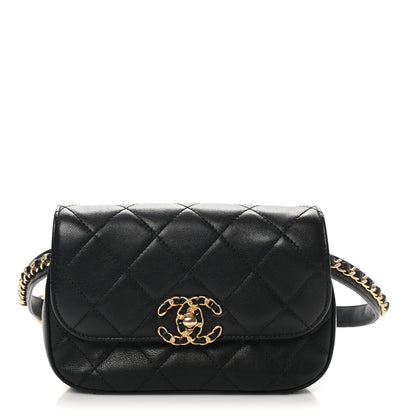 Chanel Lambskin Quilted Chain Infinity Waist Belt Bag Black 1 of 10