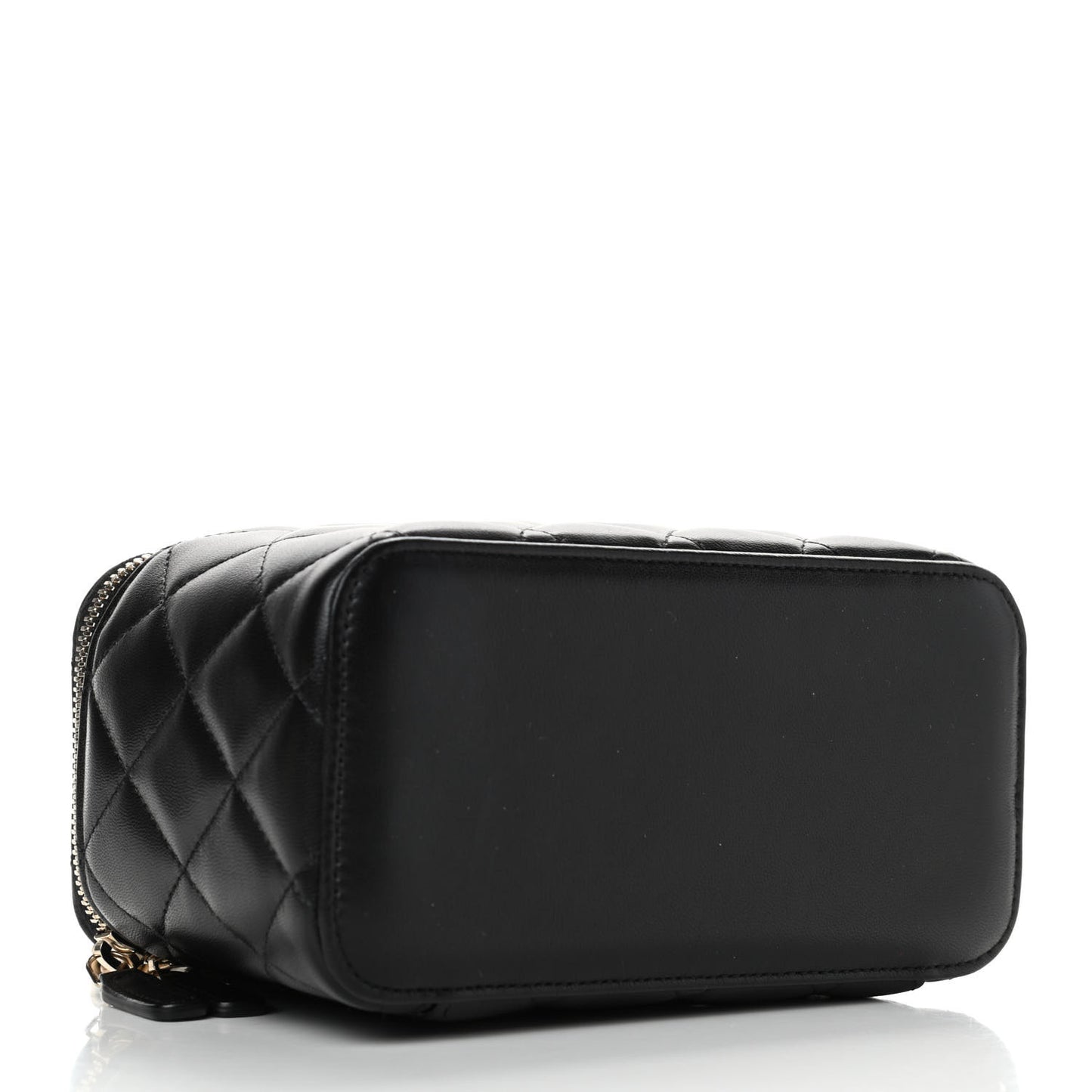 Lambskin Quilted Small Top Handle Vanity Case With Chain Black