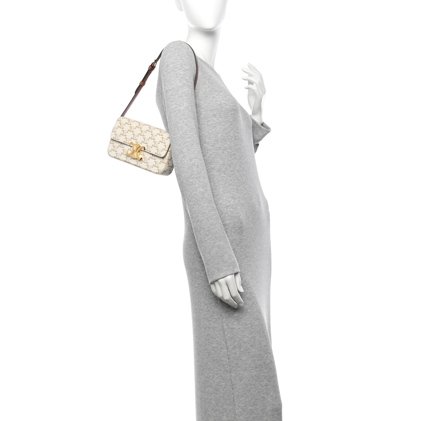 Canvas Calfskin Triomphe Shoulder Bag White