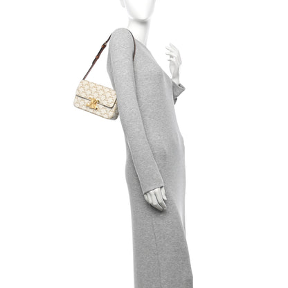 Celine Canvas Calfskin Triomphe Shoulder Bag White 2 of 10