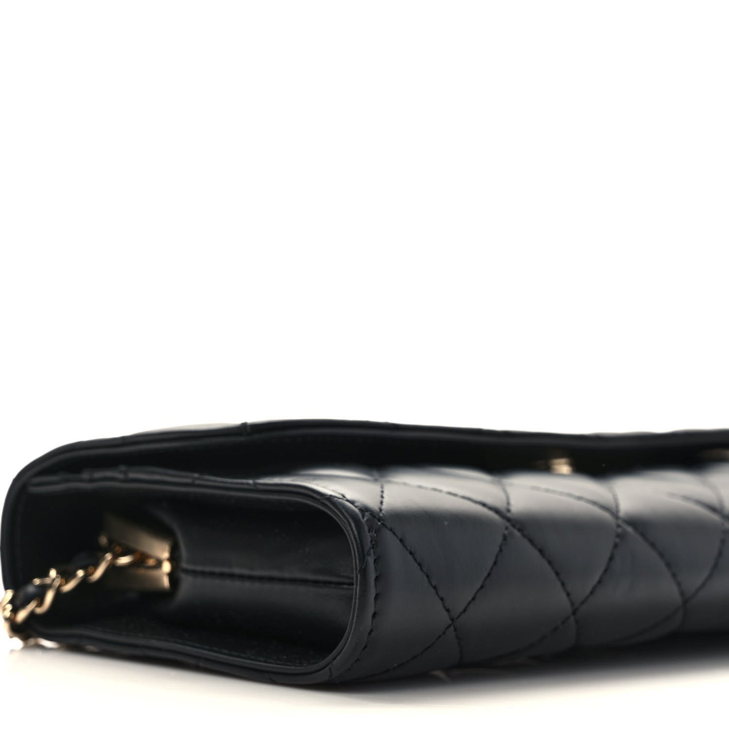 Shiny Calfskin Quilted Flap Phone Holder With Chain Black