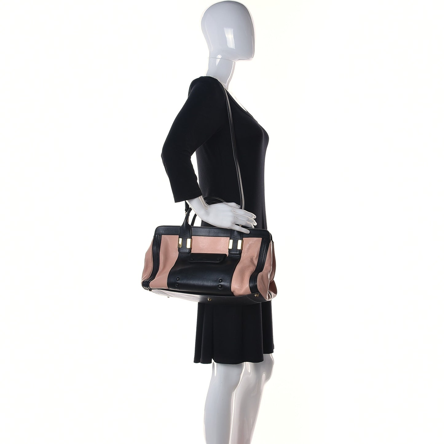 Calfskin Medium Alice Satchel Beige Black