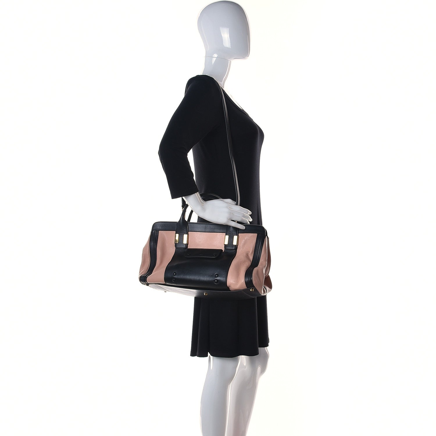 Chloe Calfskin Medium Alice Satchel Beige Black 2 of 10